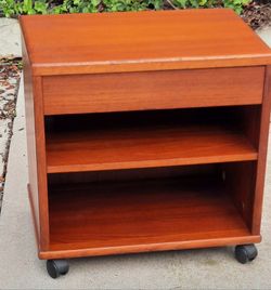 beautiful vintage TEAK one-drawer NIGHTSTAND END TABLE TV STAND on casters And More 