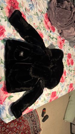 Black label faux fur coat