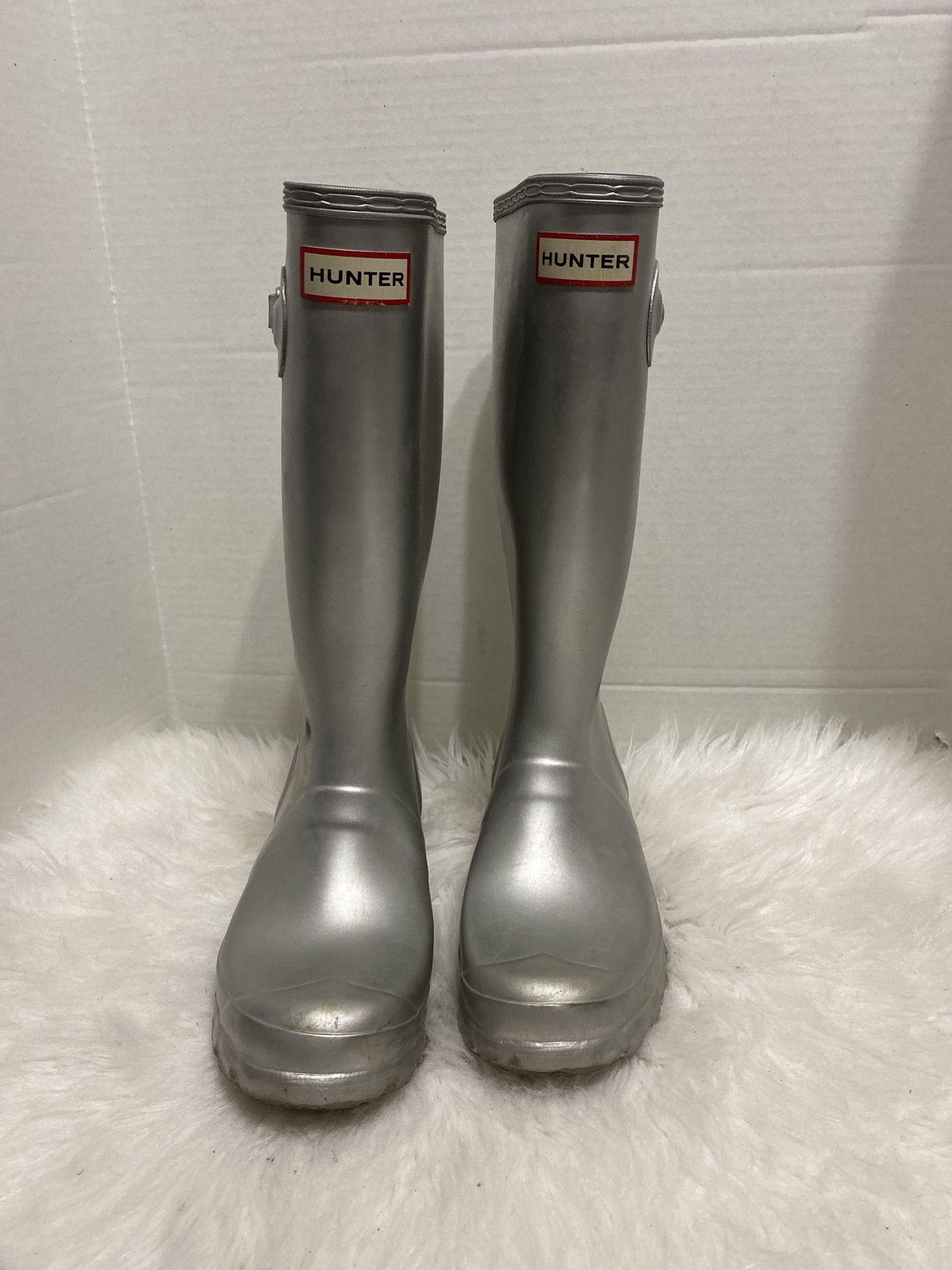 Hunter Original Silver Rubber Kids Waterproof Tall Rain Boots Size 4B/5G