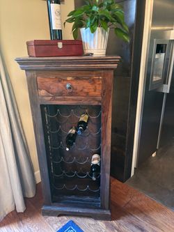 Dark Wood Wine Rack Cabinet with Drawer