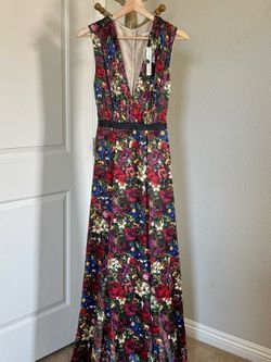 Alice + Olivia Floral V-Neck Maxi Dress in Red, Blue, Green