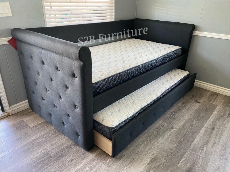 Twin Twin Grey Daybed With Ortho Mattress Included!!