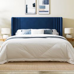 Queen Size Velvet Platform Bed Frame with Vertical Tufted Wingback Headboard, Easy Assembly, Under Bed Storage, No Box Spring Required, Modern Style, 