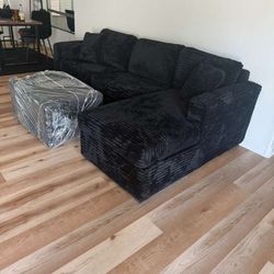 Brand New Black Corduroy Sectional With Free Ottoman 