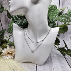 silver heart charm layer necklace pendant Valentine's