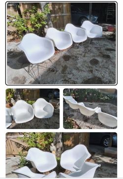 Set of 4 Fiberglass Shell Armchairs with Eiffel Bases