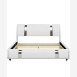 Bed Frame, White, & Silver/ Queen Size