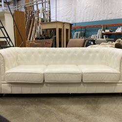 Fancy White Pleather Tufted Sofa