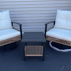 Outdoor Furniture with Swivel Chairs & Coffee Table