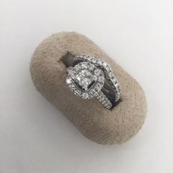  14k White Gold Diamond Princess, Cut Halo Wedding Set