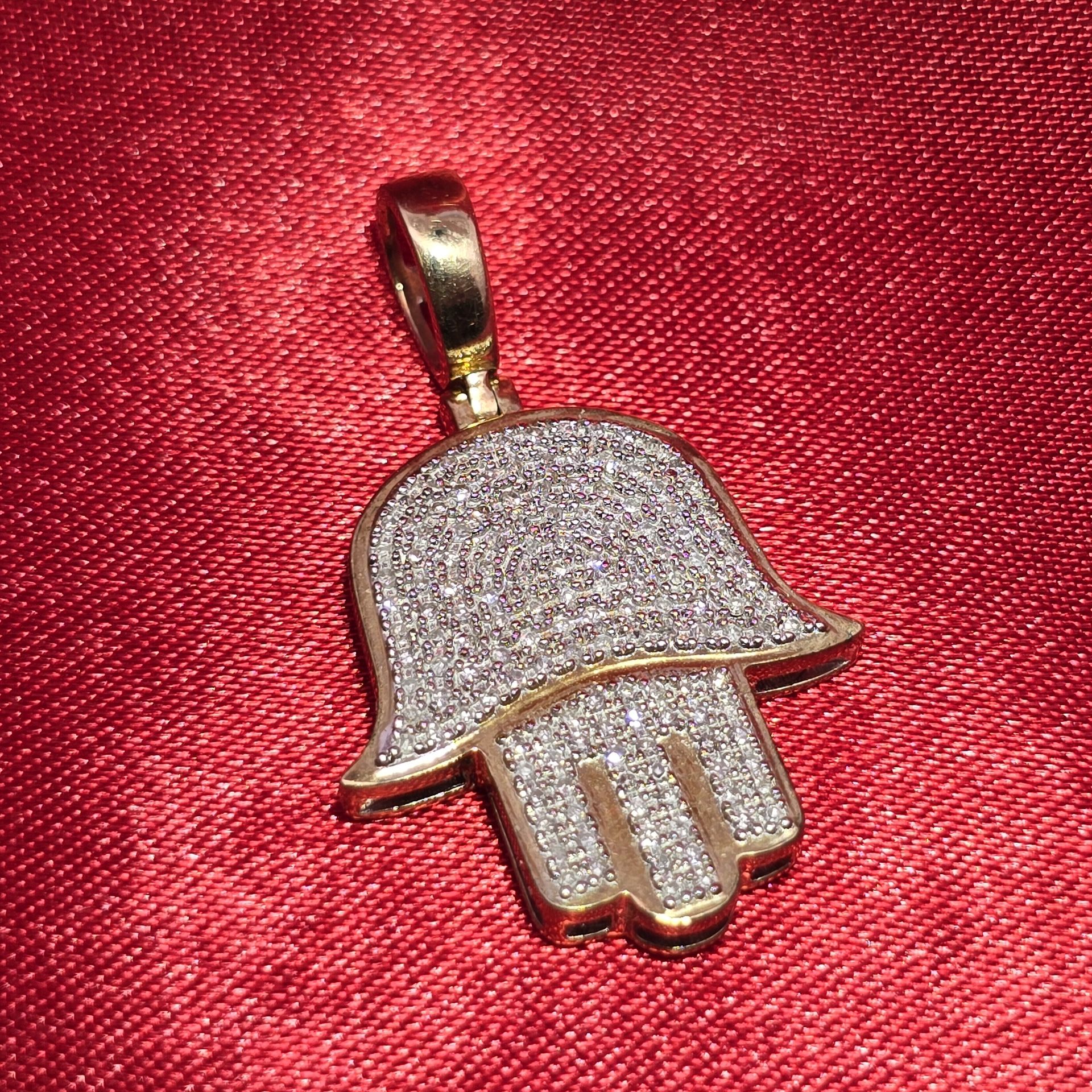 10k Yellow Gold Diamond Humsa Pendant 0.33 ctw