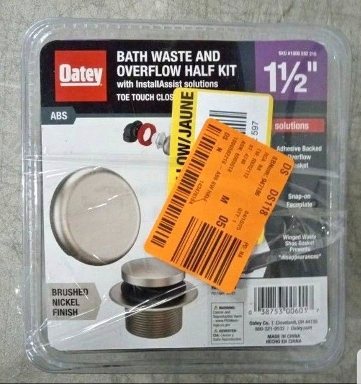 Oatey Bath Waste and Overflow Half Kit - Brushed Nickel Finish, 1 1/2 Inch, Model 490027
