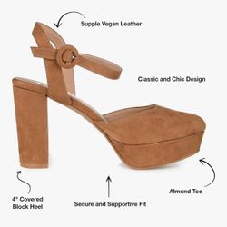 Journee Collection Women’s Roslynn Pumps Tan Vegan Suede Size 9