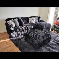 Midnight Madness Sectional With Ottoman - Financing $10 Down