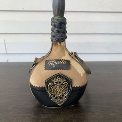 Vintage Tequila Bottle Decanter Cow Fur Leather Knight Heraldry Emblem