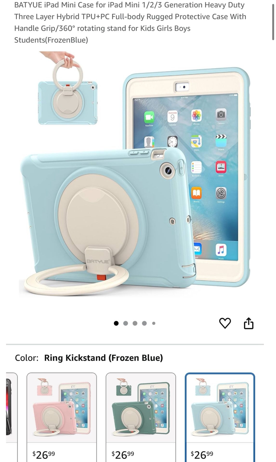 BATYUE iPad Mini Case for iPad Mini 1/2/3 Generation Heavy Duty Three Layer with handle(FrozenBlue)