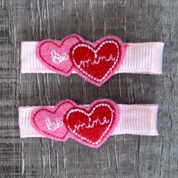 Set of 2 Pink “Be Mine” Valentine Heart Hair Clips for Babies & Kids