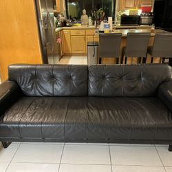EQ3 Leather Sofa Black L=84” W=34” Seat H= 15” Back H=29”. Pre-owned In Great Condition 