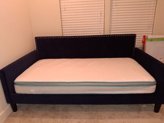Nice, Velvet, Blue, Twin Daybed With Matress