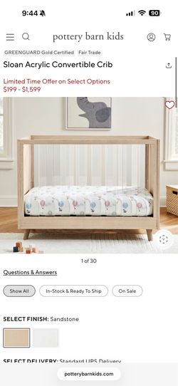 Pottery Barn Acrylic Sloan Crib + Matress