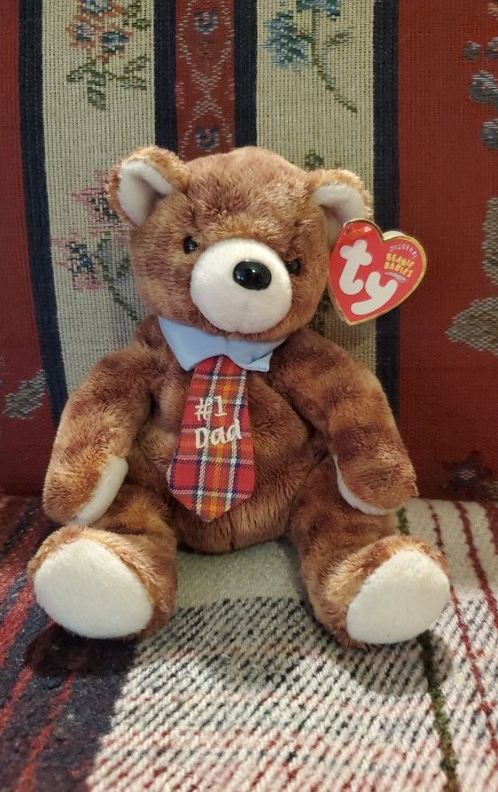  TY  PAPPA FATHER'S  DAY  2004  BEANIE  BABIES  " #1 DAD "  BROWN  TEDDY BEAR 