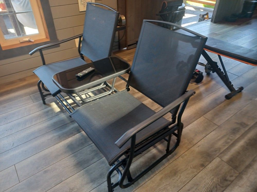 Glider Double Chair With Glass Table