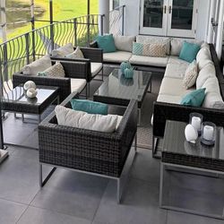 9-Piece All-Weather Wicker Patio Sectional Set