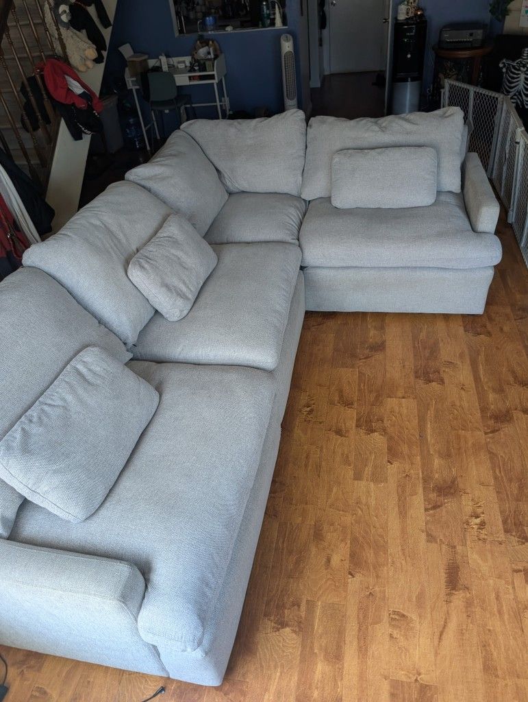 Alana Linen Grey White Fabric 5 Piece 126" Modular L-Shaped Sectional 