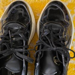 Black Patent Leather Low-Top Sneakers