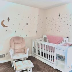 Crib, With Attached Changing Table + Rocking Chair 