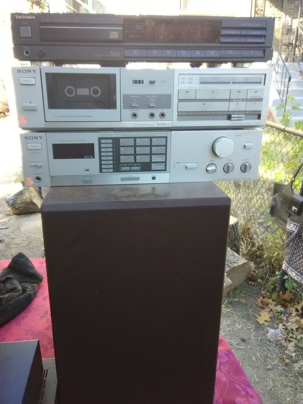 Sony receiver with cassette player and Technics CD player plus speakers $200