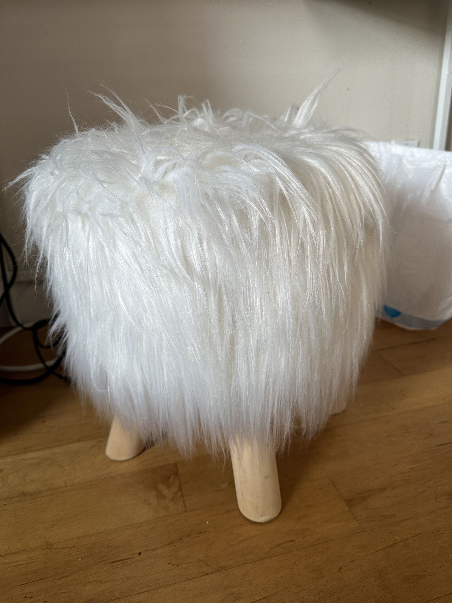 Cute Faux Fur White Stool