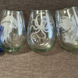 Planters Beautiful Hand blown laser etched (Set of 3 – 9” Tall)