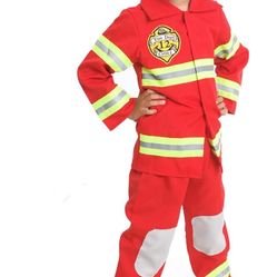 Fire Fighter Halloween Costume Light up Patch on Chest Kids W/Hat Fire Man Size 3-4 Toddler