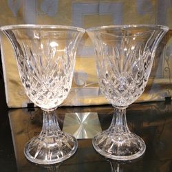 Set Of 2 Vintage Crystal Water Hoblet Deplomb Glass 7 1/4" Tall 