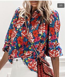 Floral blouse blues and red