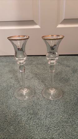 Vintage Mikasa Sonata Gold Crystal Candle Holders Set of 2 Taper Candlesticks Austria