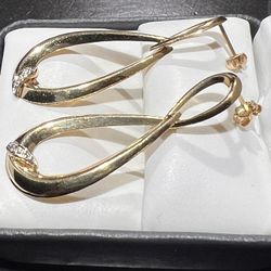 BEAUTIFUL PURE 14K YELLOW GOLD WITH REAL SMALL DIAMOND EARRINGS FOR SALE 