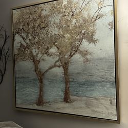 Gold Trim Framed Canvas of Trees near Water (42x42)