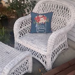 Vintage Wicker Chair And Footrest 