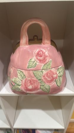 Ceramic purse shape removable lid cookie jar