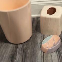 3PC PEACH BATHROOM TRASH CAN SET
