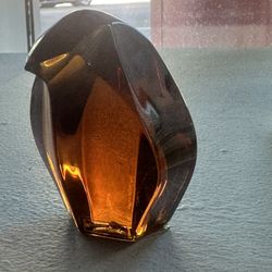 Saint Louis crystal penguin figurine/amber color/France/Paperweight/Bird/Label