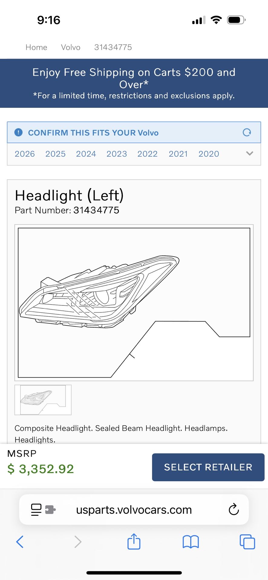 Volvo S90 Headlight