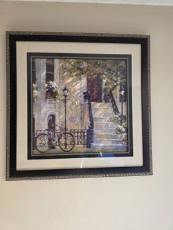 Large Framed Bicycle Street Scene Print, 36 x 36