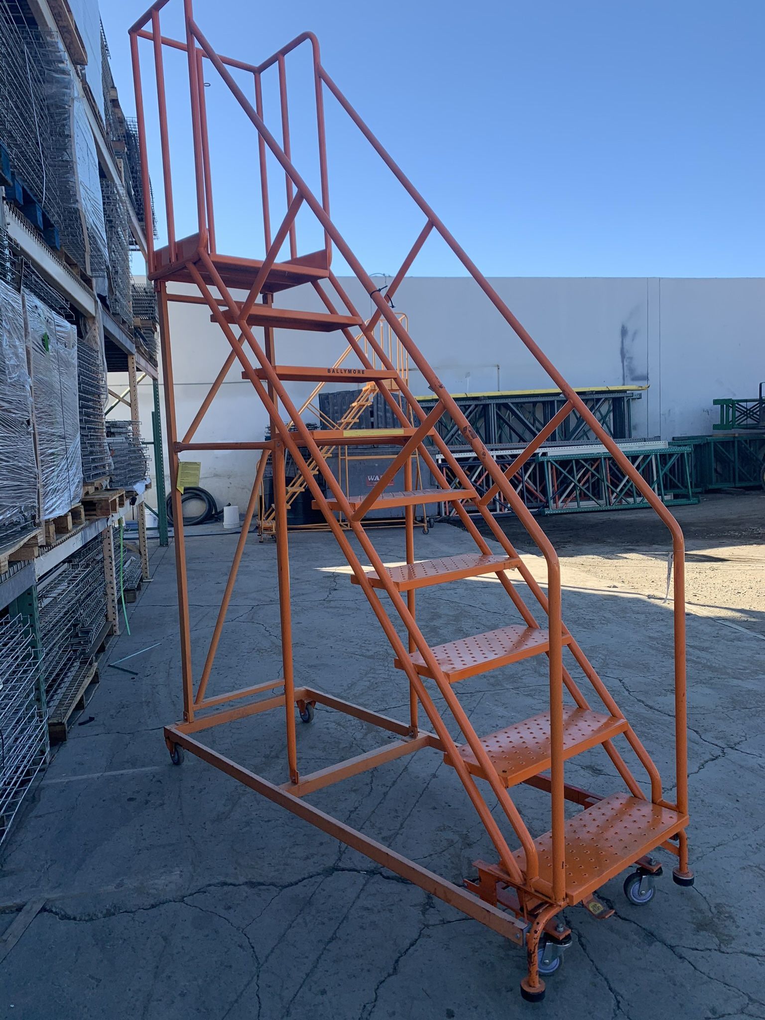 USED Heavy Duty 9 Step Rolling Warehouse Ladder Ballymore Rolling
