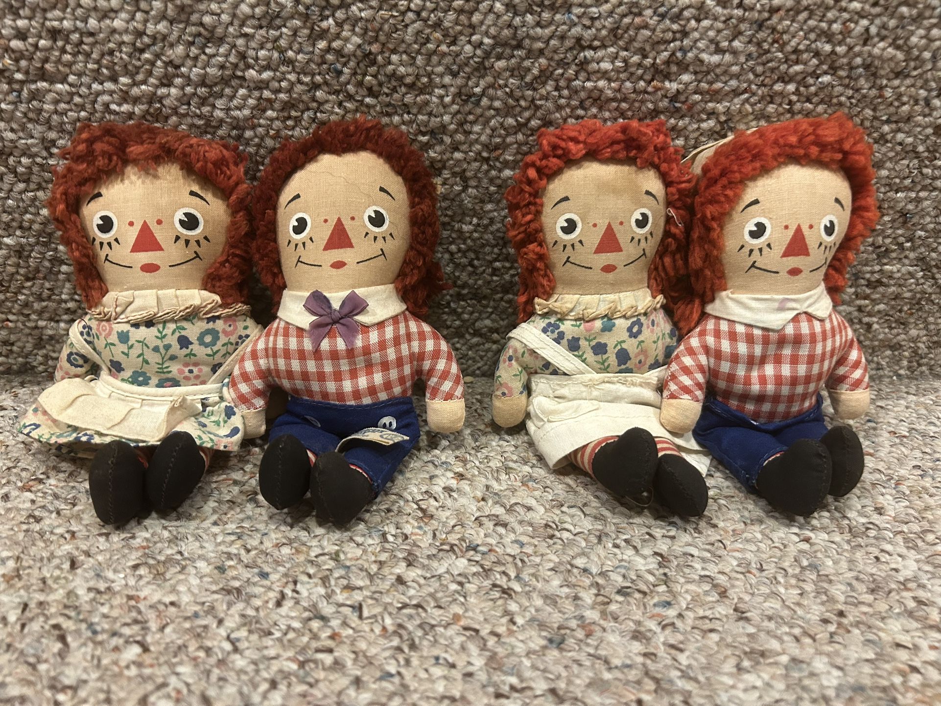 2 Vintage Mini Sets of Raggedy Ann and Andy Dolls