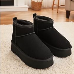 Platform Suede Winter Boots, Black Size 8 – New $41