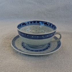 Chinese blue and white porcelain cup and saucer