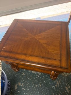 Wood End Table with Parquet Top